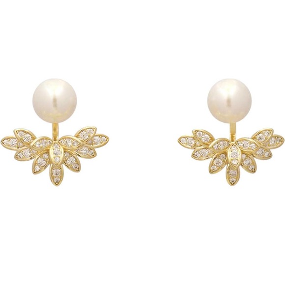 Simple Leaf Shape Faux Pearl Ear Jacket Earrings - Picture 1 of 7